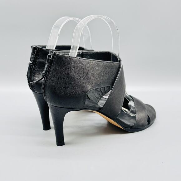 Stuart Weitzman Shoes Womens 6.5 Black Leather Ankle Strappy Zip High Heels - Picture 9 of 13